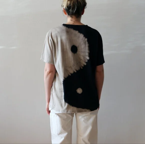 Raquel Allegra - Yin Yang Black and Cream Artistic Tee - Read For Sizing - Picture 2 of 11